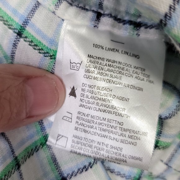 Report Collection Men's shirt XXL Blue Green checkered 100% linen long sleeve - Picture 10 of 11